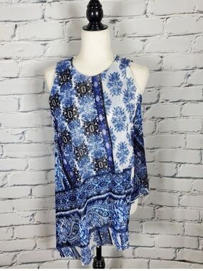 Fuzzi Blue Print Drape Top